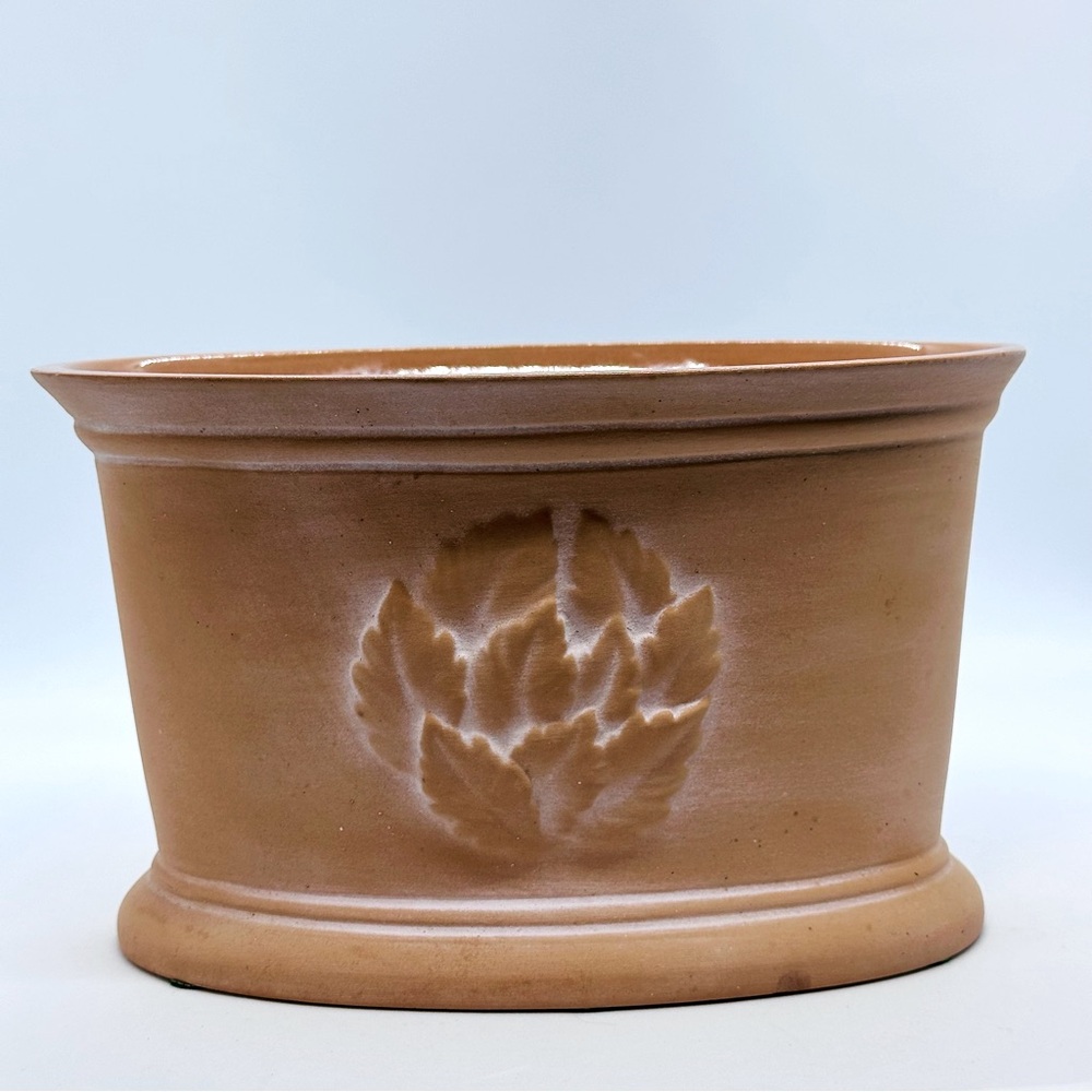 Terra Cotta Oval Herb Planter with Embossed Leaves Design 4.5" T x 7.5" L x 5" W